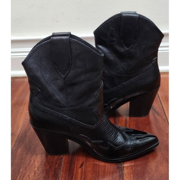 ALDO Nurodeo Black Leather Cowboy Boots Women’s 11 Western Block Heel Pointed - Picture 8 of 15